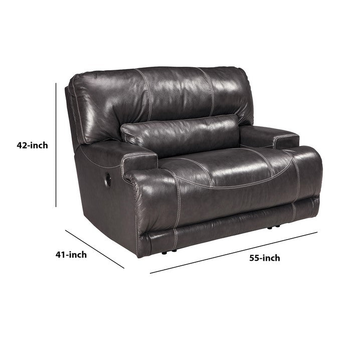 Leatherette Wide Seat Power Recliner with Adjustable Positions, Dark Gray