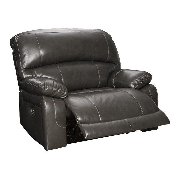 Leatherette Wide Zero Wall Power Recliner with Pillow Arms, Dark Gray