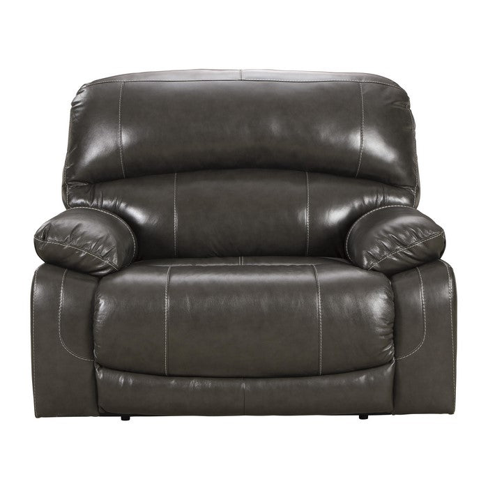 Leatherette Wide Zero Wall Power Recliner with Pillow Arms, Dark Gray