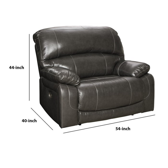 Leatherette Wide Zero Wall Power Recliner with Pillow Arms, Dark Gray