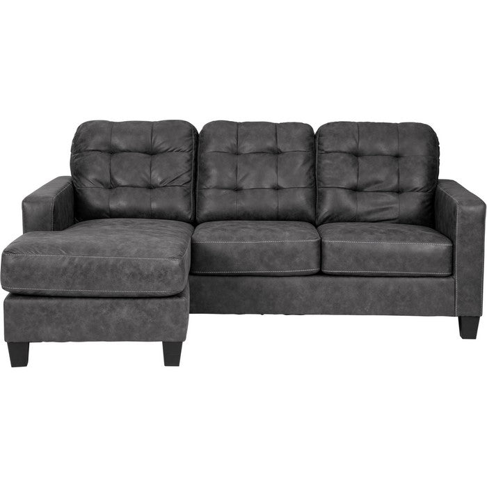 Leatherette Wooden Frame Sofa Chaise Queen Size Sleeper, Dark Gray
