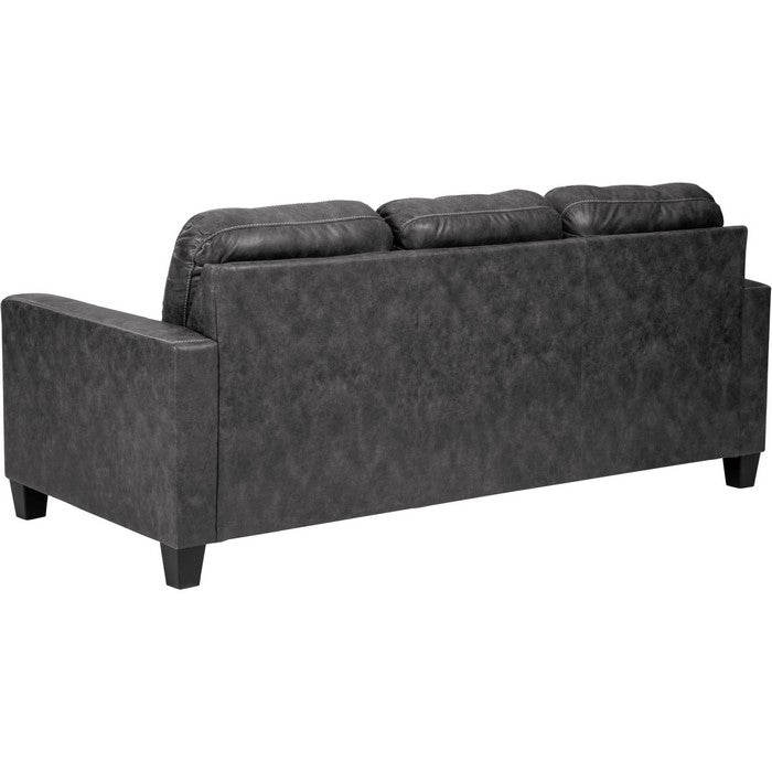 Leatherette Wooden Frame Sofa Chaise Queen Size Sleeper, Dark Gray