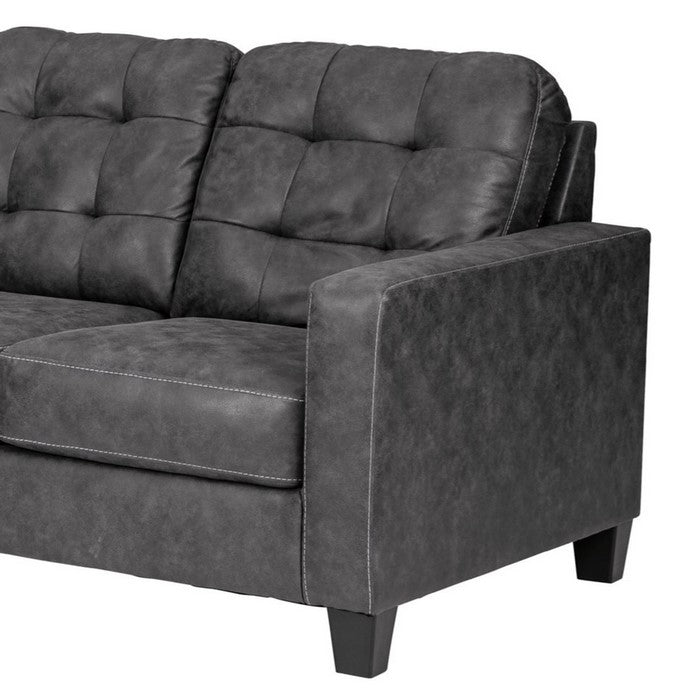 Leatherette Wooden Frame Sofa Chaise Queen Size Sleeper, Dark Gray