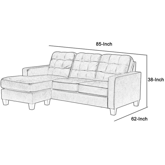 Leatherette Wooden Frame Sofa Chaise Queen Size Sleeper, Dark Gray