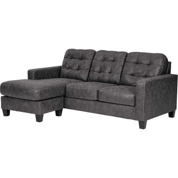 Leatherette Wooden Frame Sofa Chaise Queen Size Sleeper, Dark Gray
