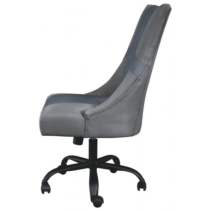 Leatherette Wooden Frame Swivel Gaming Chair, Gray and Black