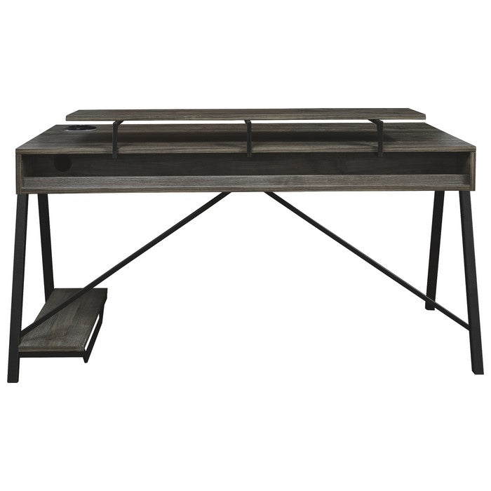 LED Back Light Wooden Gaming Desk with Can Cooler and USB Port, Taupe Gray
