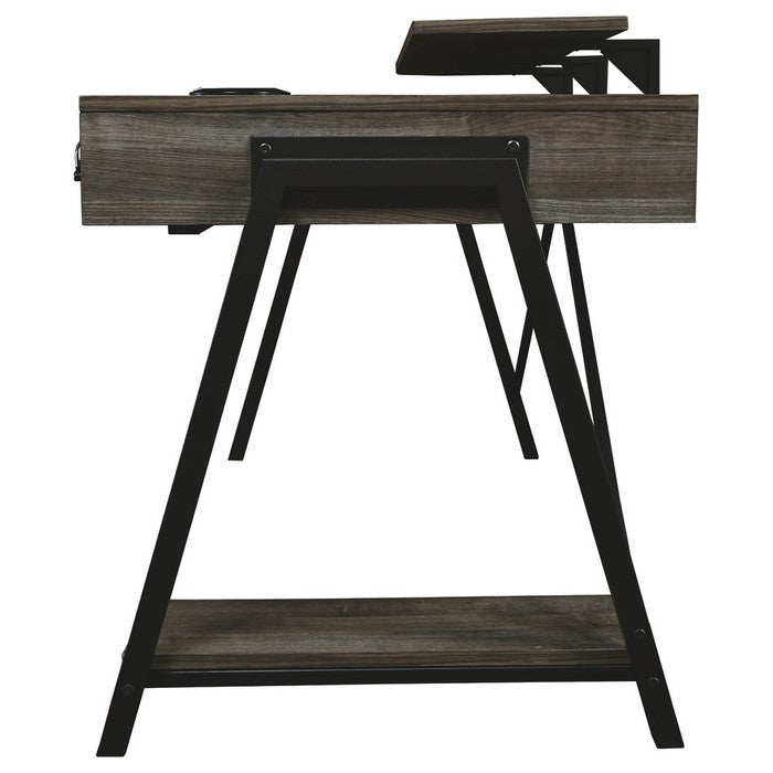 LED Back Light Wooden Gaming Desk with Can Cooler and USB Port, Taupe Gray
