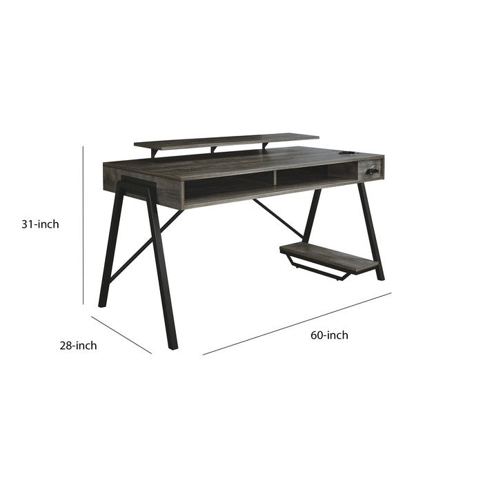 LED Back Light Wooden Gaming Desk with Can Cooler and USB Port, Taupe Gray