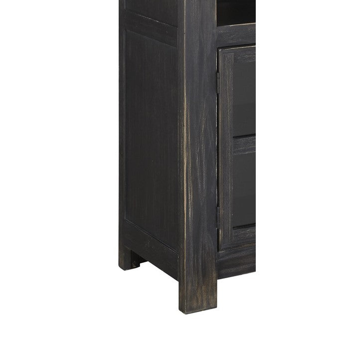 Left Pier with 3 Open Compartments and 1 Glass Panel Door, Antique Black