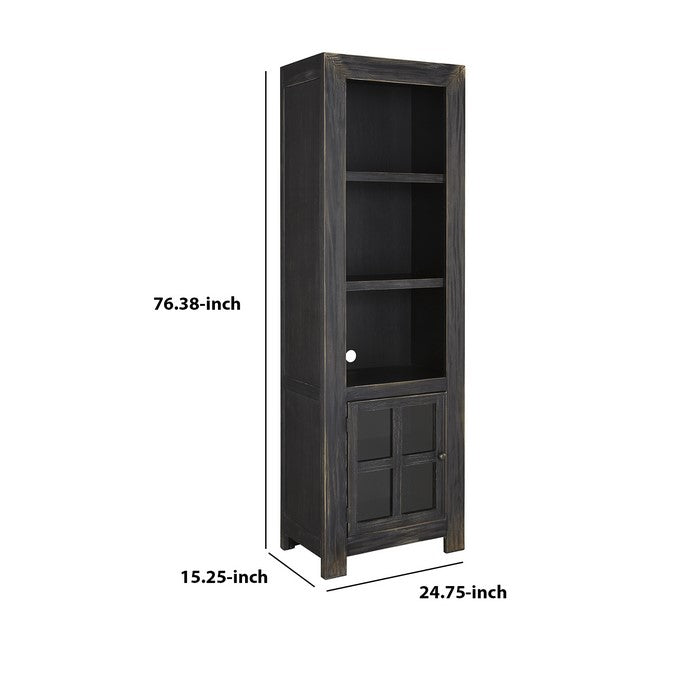 Left Pier with 3 Open Compartments and 1 Glass Panel Door, Antique Black