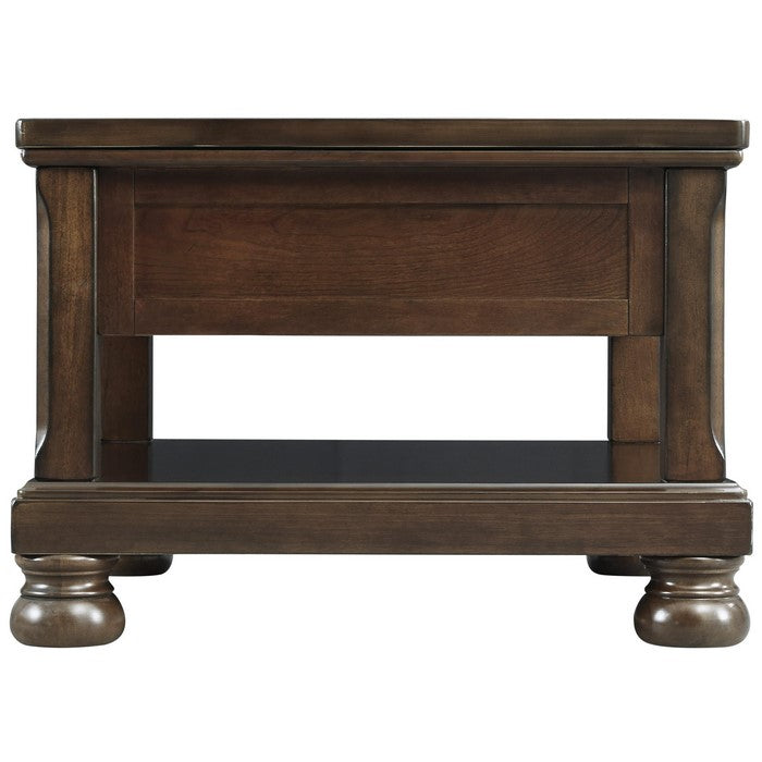 Lift Top Cocktail Table with Open Bottom Shelf and Bun Feet, Brown