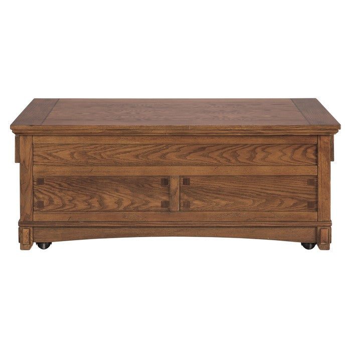 Mission Style Wooden Lift Top Cocktail Table with 4 Drawers, Brown