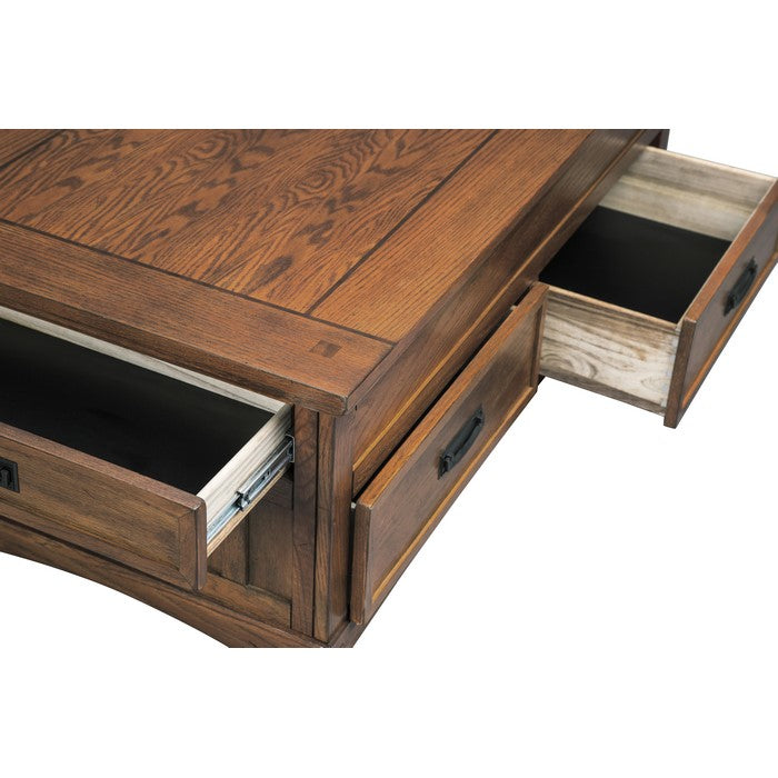 Mission Style Wooden Lift Top Cocktail Table with 4 Drawers, Brown