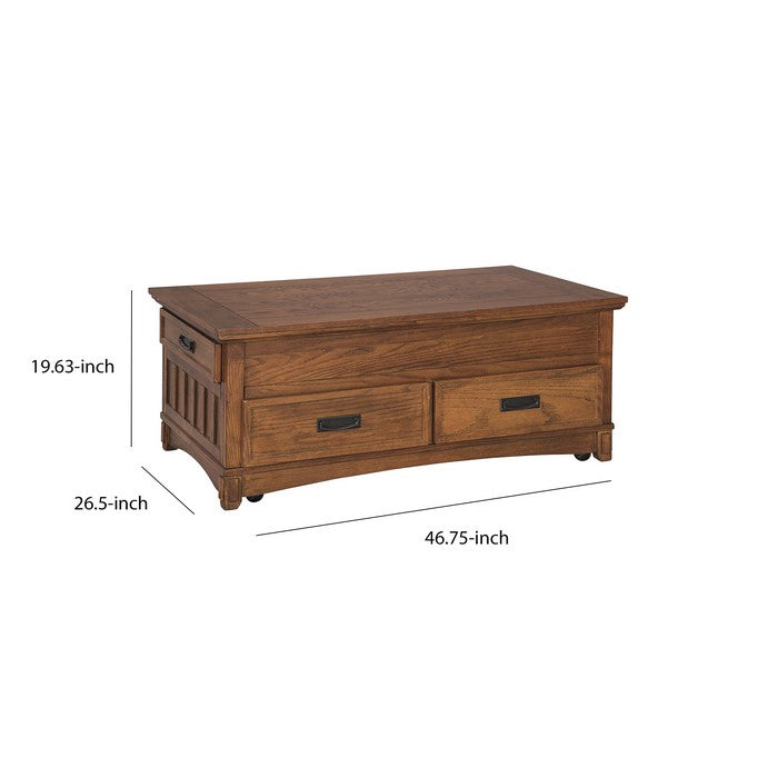 Mission Style Wooden Lift Top Cocktail Table with 4 Drawers, Brown