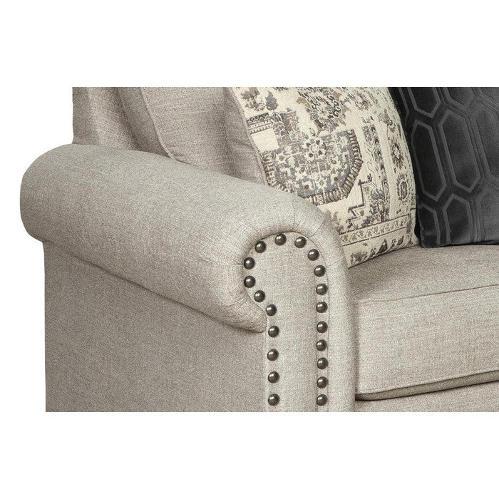 Nailhead Trim Fabric Upholstered Loveseat with Rolled Arms, Beige
