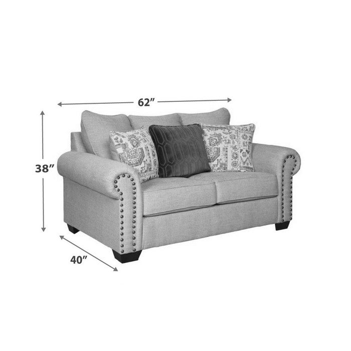 Nailhead Trim Fabric Upholstered Loveseat with Rolled Arms, Beige