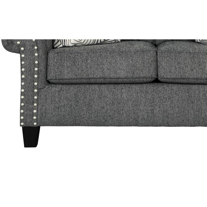 Nailhead Trim Fabric Upholstered Loveseat with Rolled Arms, Gray