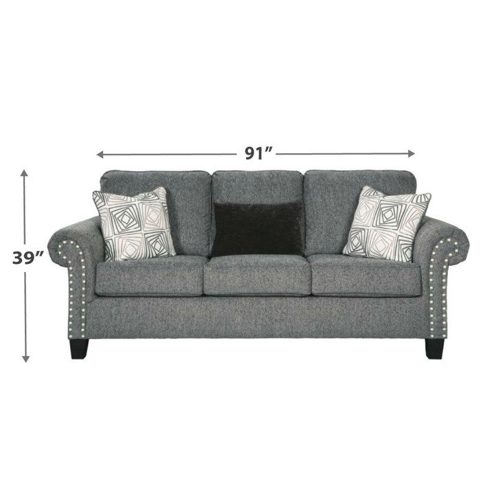 Nailhead Trim Fabric Upholstered Loveseat with Rolled Arms, Gray