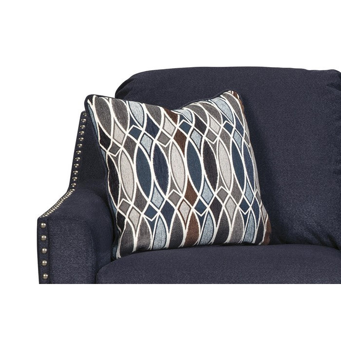 Nailhead Trim Fabric Upholstered Loveseat with Sloped Arms, Blue