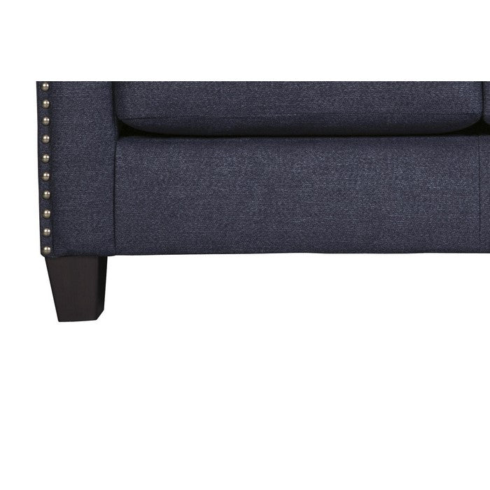 Nailhead Trim Fabric Upholstered Loveseat with Sloped Arms, Blue