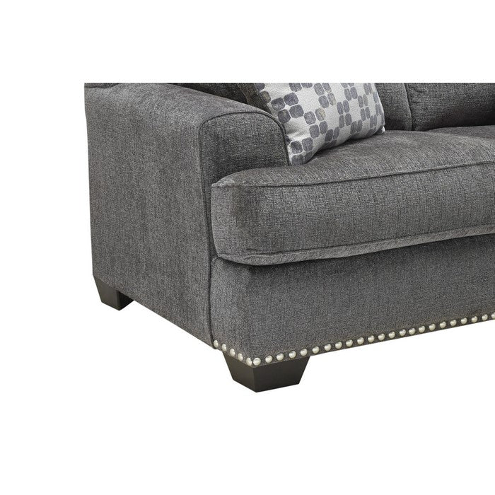 Nailhead Trim Fabric Upholstered Loveseat with T Cushioned Seat, Gray