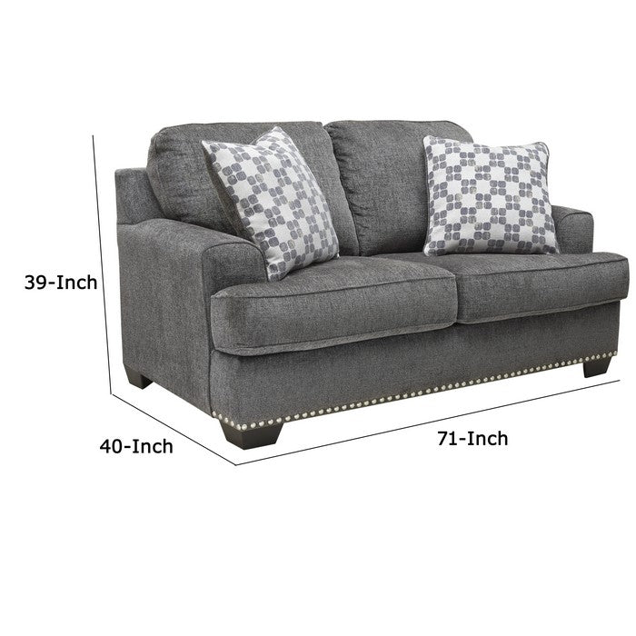Nailhead Trim Fabric Upholstered Loveseat with T Cushioned Seat, Gray