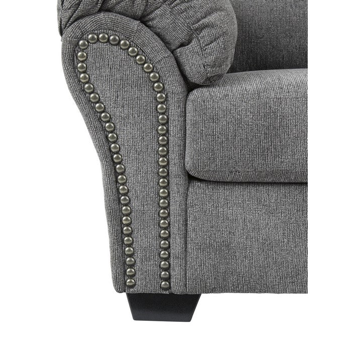 Nailhead Trim Fabric Upholstered Loveseat with Tufted Back, Light Gray