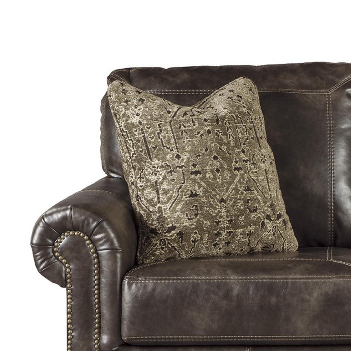 Nailhead Trim Leatherette Loveseat with Rolled Arms, Brown