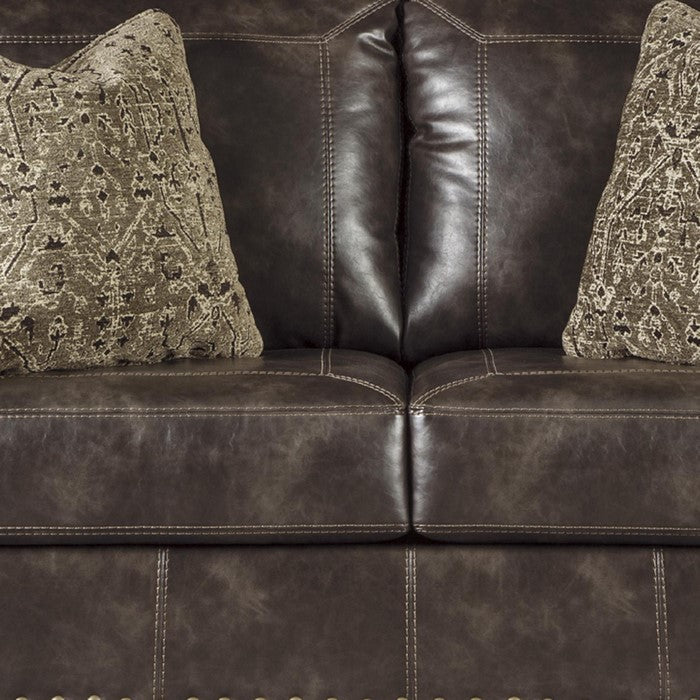 Nailhead Trim Leatherette Loveseat with Rolled Arms, Brown