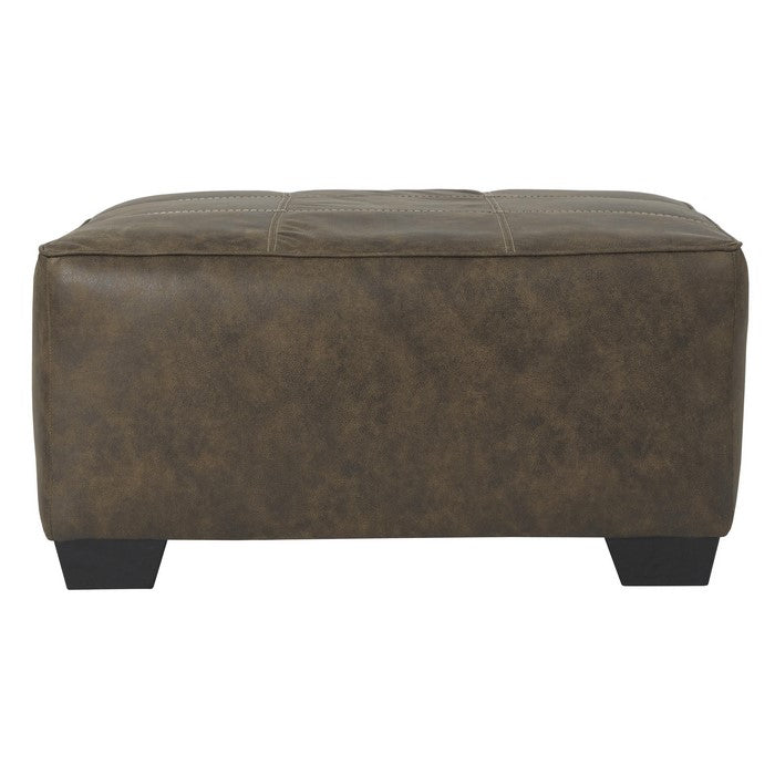 Oversized Ottoman with Tapered Block Legs and Jumbo Stitching, Brown