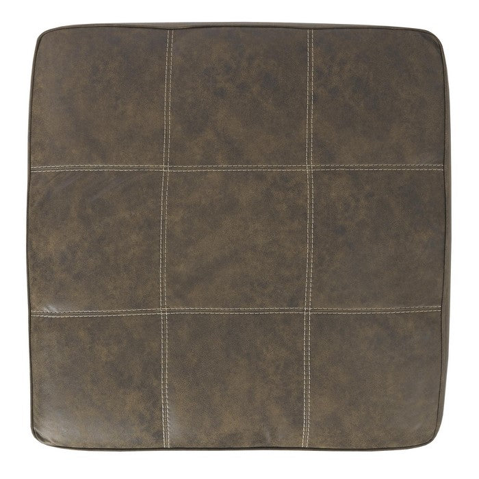 Oversized Ottoman with Tapered Block Legs and Jumbo Stitching, Brown