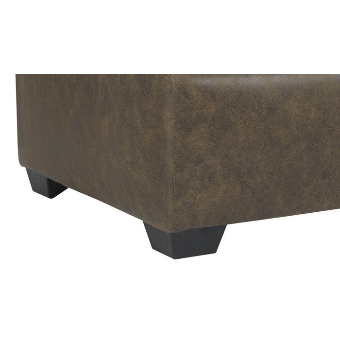 Oversized Ottoman with Tapered Block Legs and Jumbo Stitching, Brown