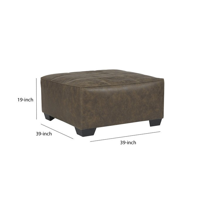 Oversized Ottoman with Tapered Block Legs and Jumbo Stitching, Brown