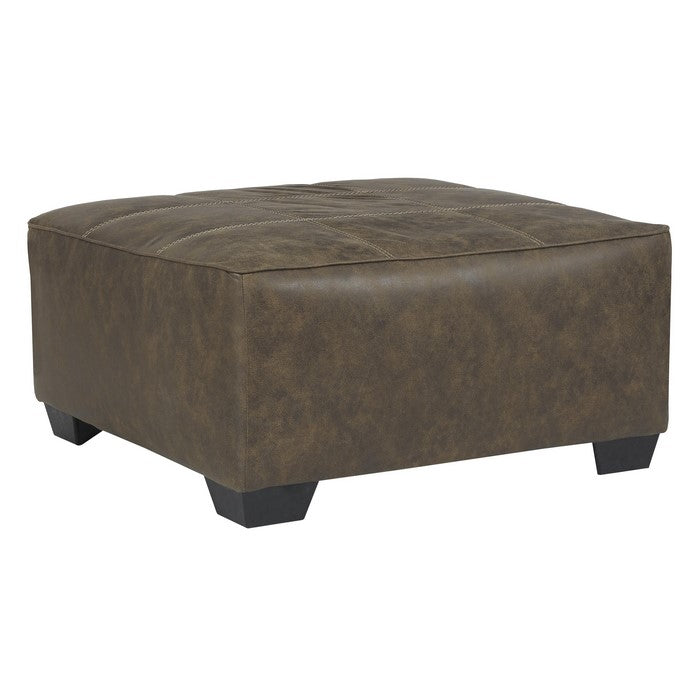 Oversized Ottoman with Tapered Block Legs and Jumbo Stitching, Brown