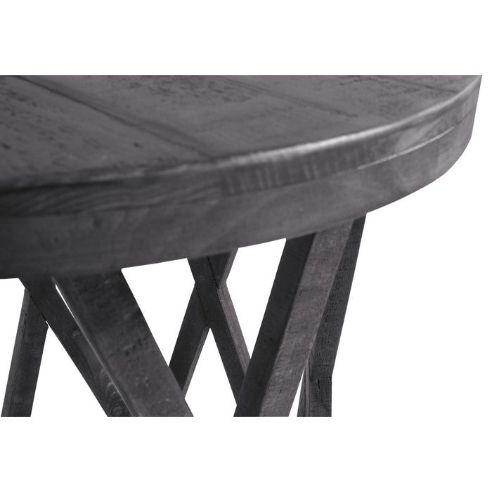 Plank Style Round Wooden Frame End Table with Lattice Cut Out, Gray