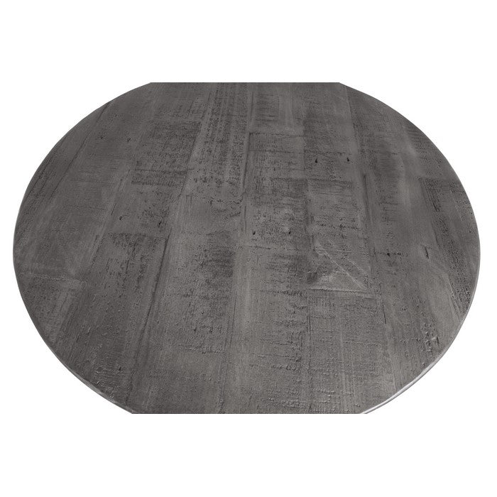 Plank Style Round Wooden Frame End Table with Lattice Cut Out, Gray