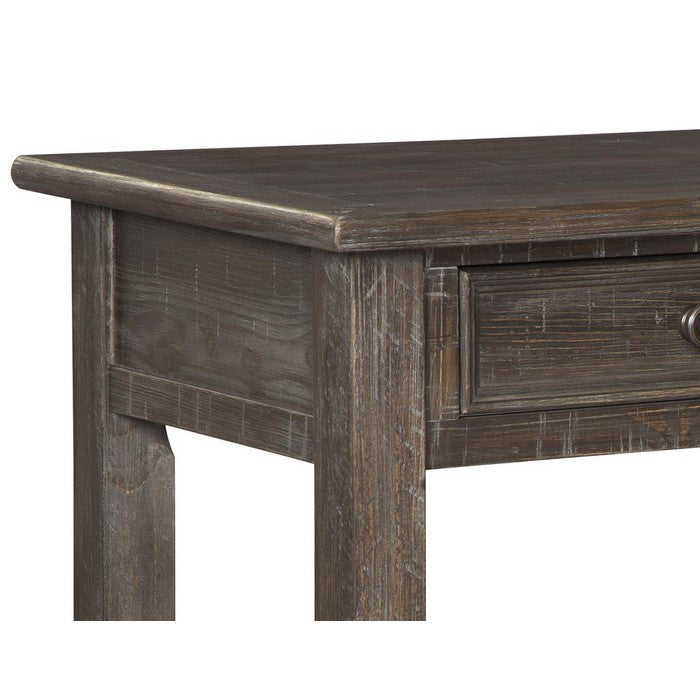 Plank Style Wooden Sofa Table with 2 Drawers and 1 Open Shelf, Rustic Brown