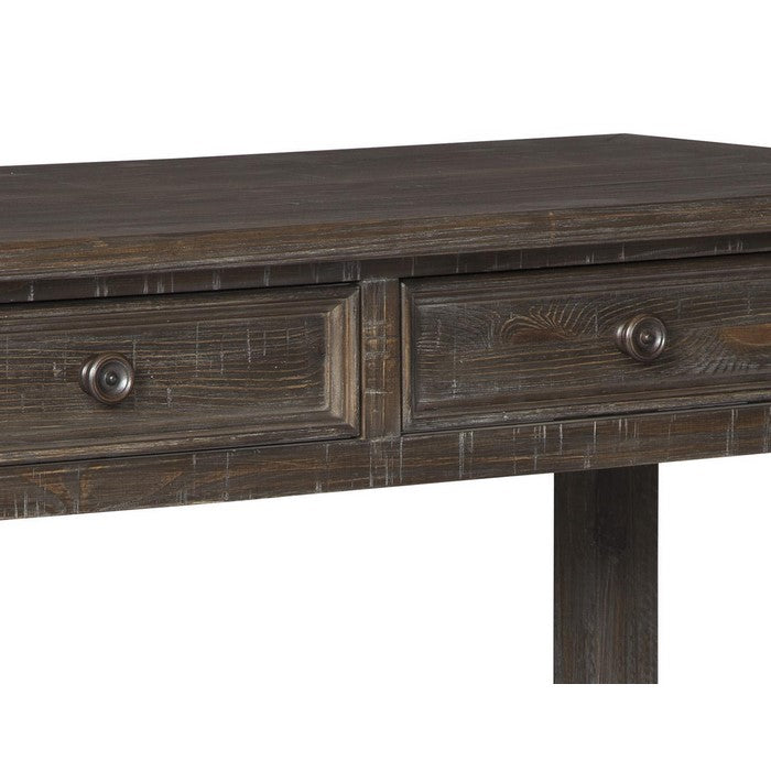 Plank Style Wooden Sofa Table with 2 Drawers and 1 Open Shelf, Rustic Brown