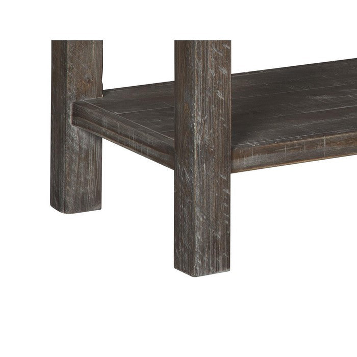 Plank Style Wooden Sofa Table with 2 Drawers and 1 Open Shelf, Rustic Brown