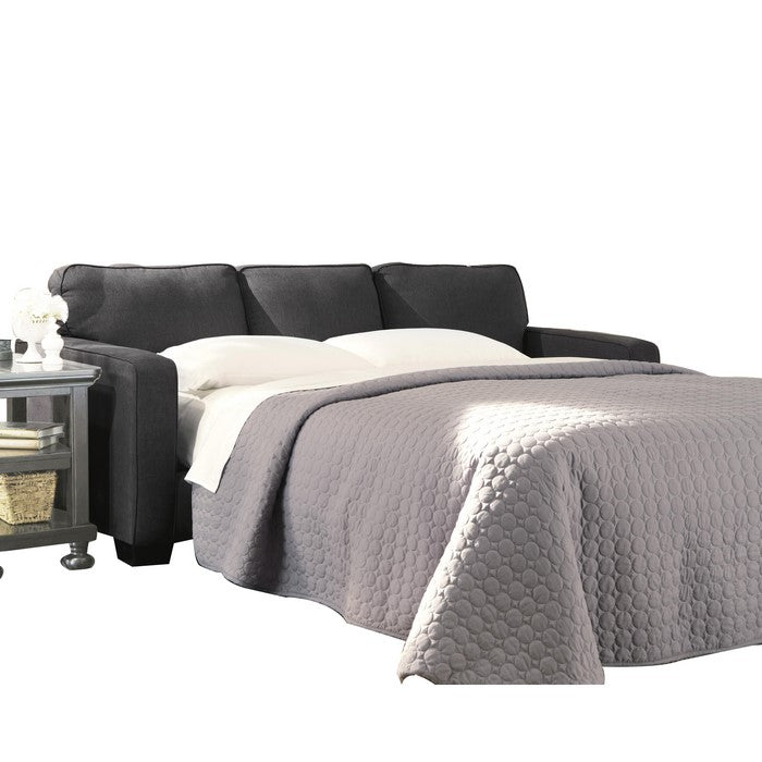 Queen Sofa Sleeper with 2 Accent Pillows and Tapered Block Feet, Dark Gray
