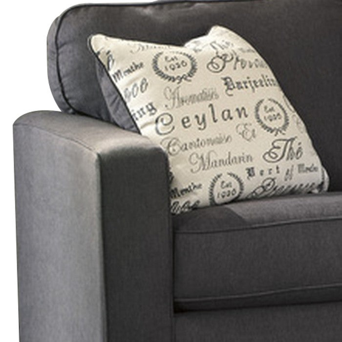 Queen Sofa Sleeper with 2 Accent Pillows and Tapered Block Feet, Dark Gray