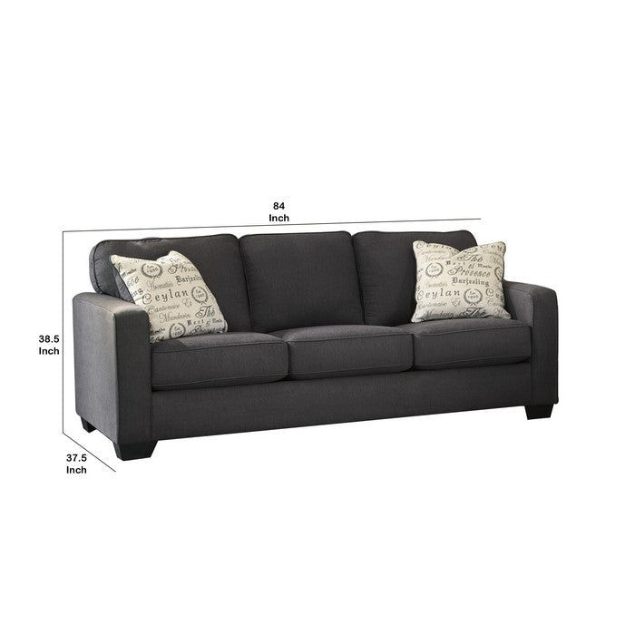 Queen Sofa Sleeper with 2 Accent Pillows and Tapered Block Feet, Dark Gray