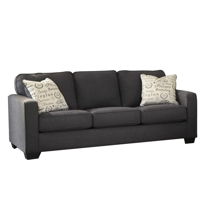 Queen Sofa Sleeper with 2 Accent Pillows and Tapered Block Feet, Dark Gray