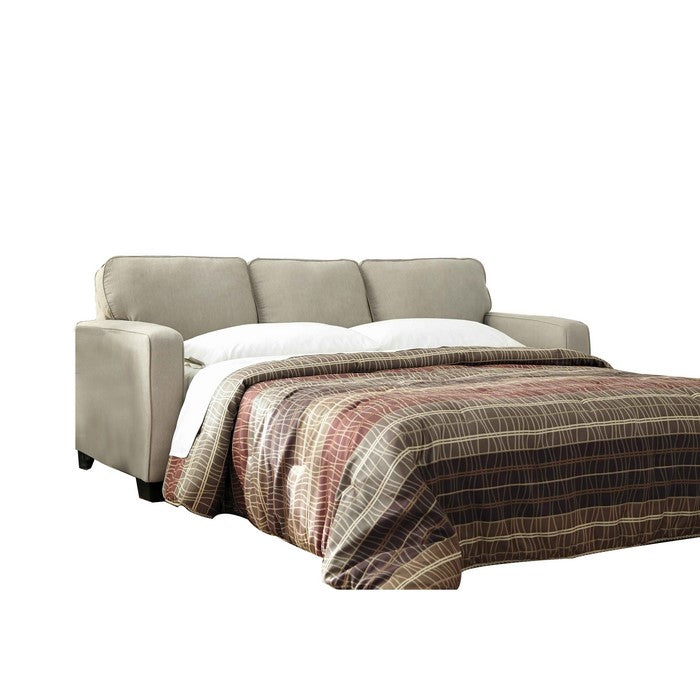 Queen Sofa Sleeper with 2 Accent Pillows and Tapered Block Feet, Gray