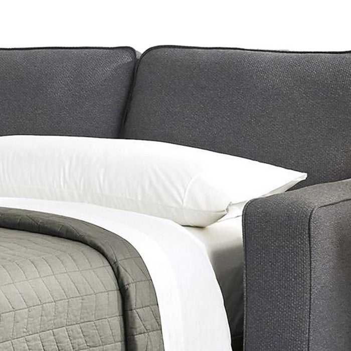 Queen Sofa Sleeper with 3 Accent Pillows and Tapered Block Feet, Dark Gray