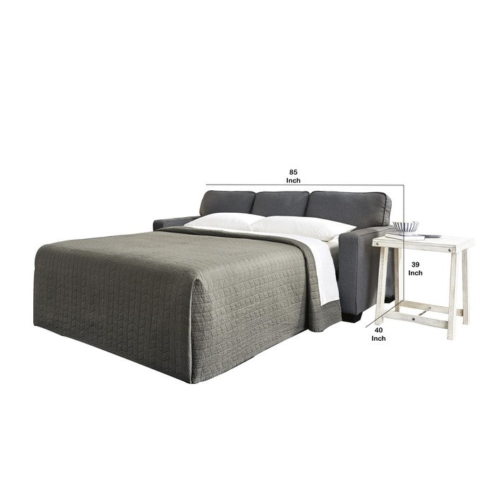 Queen Sofa Sleeper with 3 Accent Pillows and Tapered Block Feet, Dark Gray