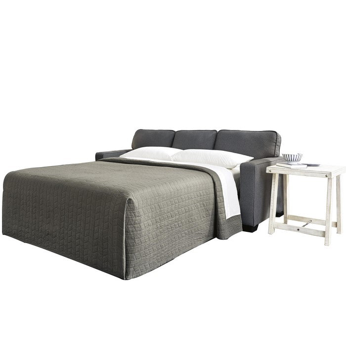 Queen Sofa Sleeper with 3 Accent Pillows and Tapered Block Feet, Dark Gray