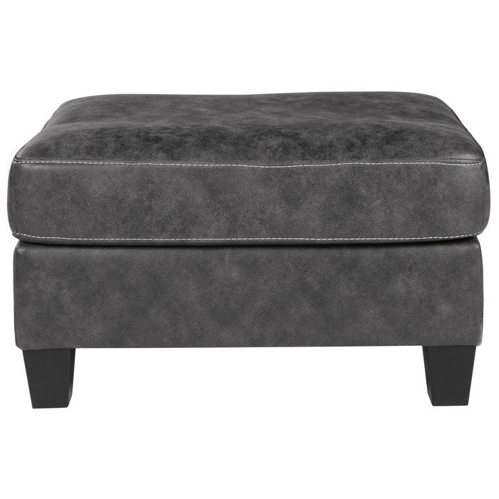 Rectangular Ottoman with Tapered Block Legs and Jumbo Stitching, Gray