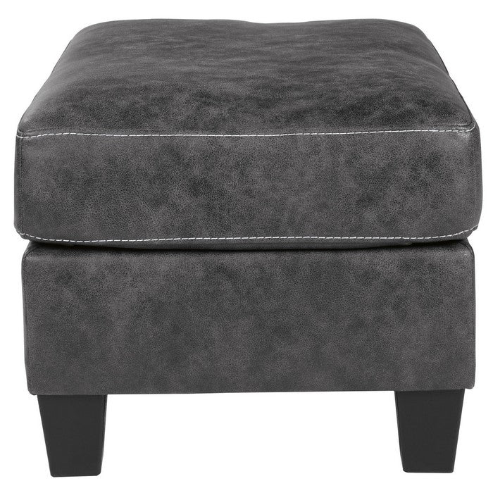 Rectangular Ottoman with Tapered Block Legs and Jumbo Stitching, Gray